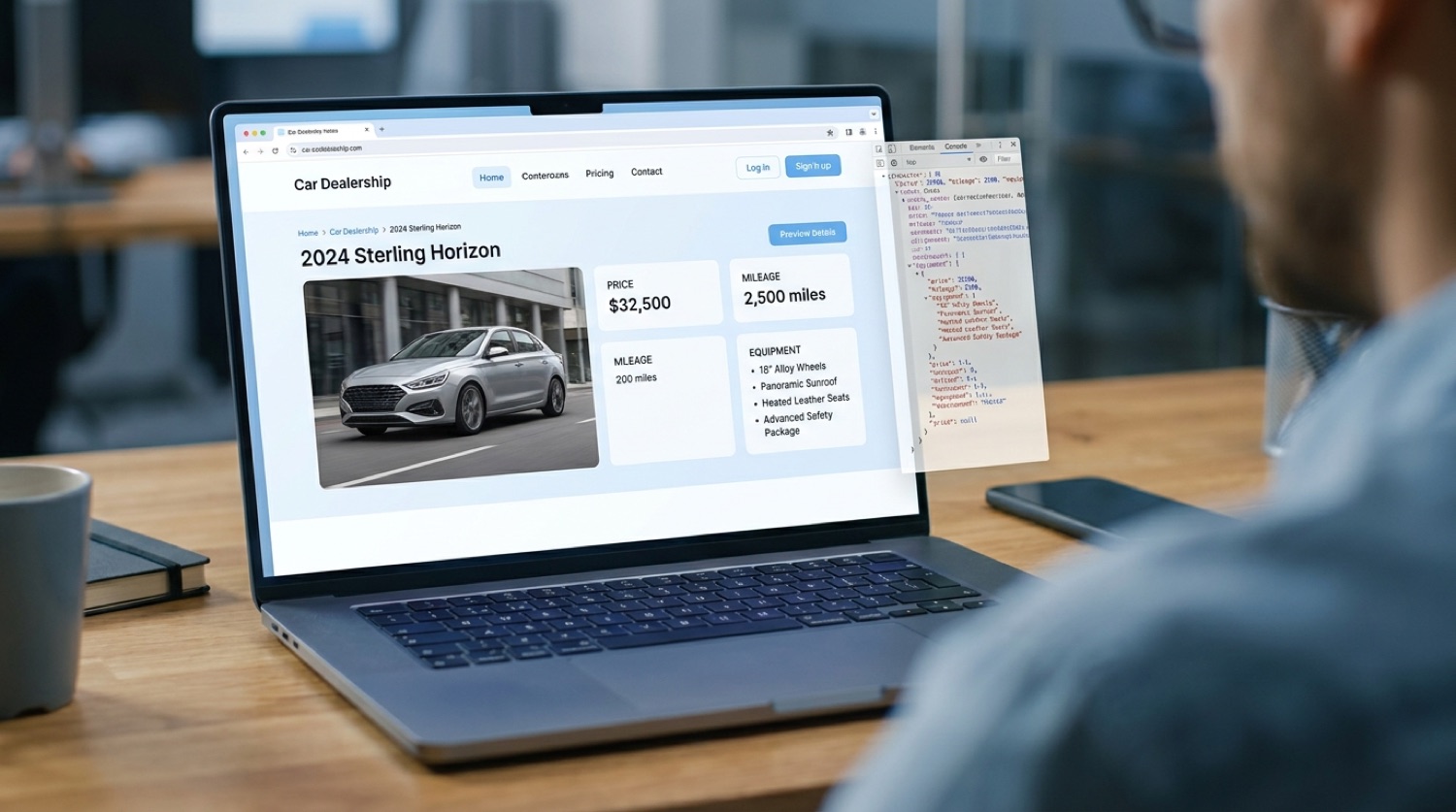 Beispielhafte Fahrzeugdetailseite mit sauber ausgezeichneten Fahrzeugdaten für KI-Assistenten
